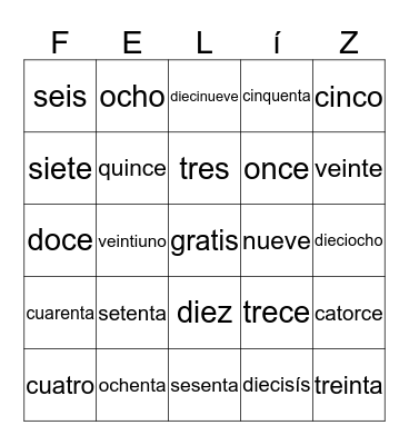 Números Bingo Card