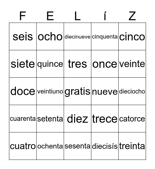 Números Bingo Card