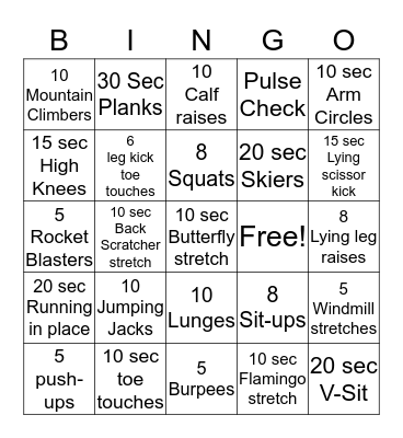 Fitness Bingo Card