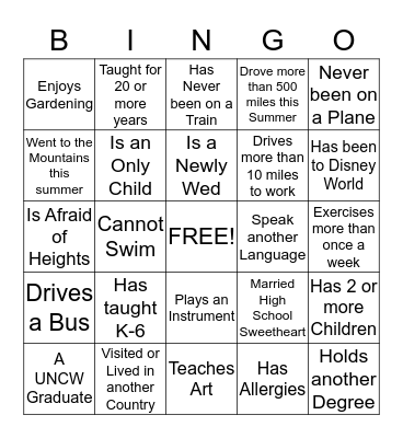 Find Someone Who... Bingo Card