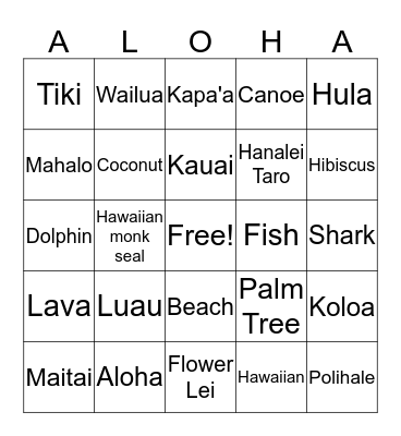 Aloha Bingo Card