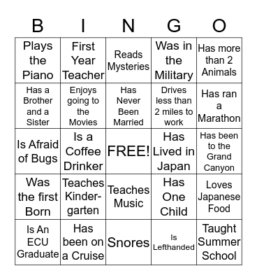 Find Someone Who... Bingo Card