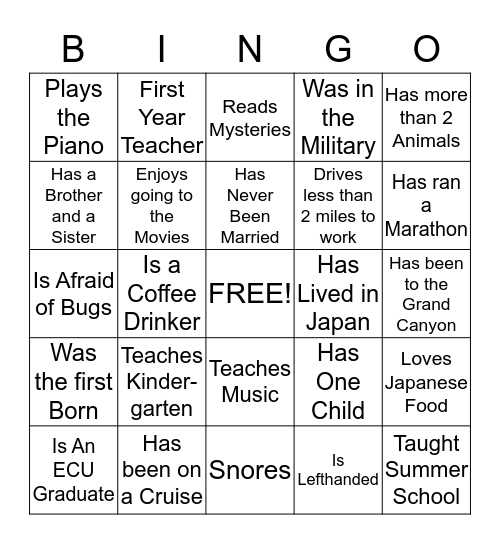 Find Someone Who... Bingo Card