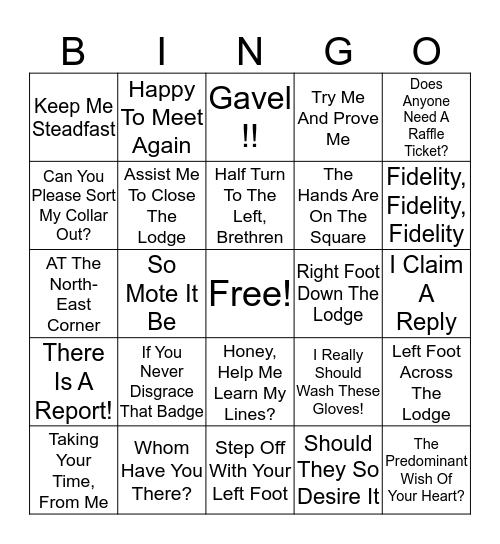 Masons Bingo - "Good Fire Brethren!" Bingo Card