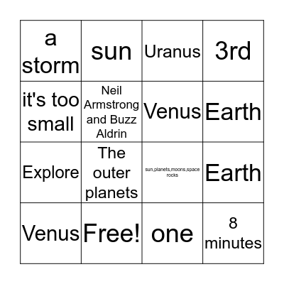 Solar System BINGO  Bingo Card