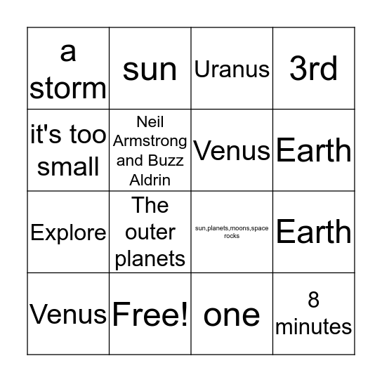 Solar System BINGO  Bingo Card