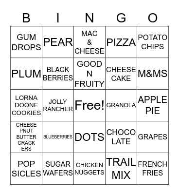 SNACK ATTACK BINGO Card