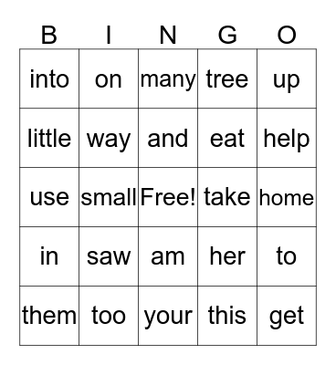 Unit 1 Sight Words Bingo Card