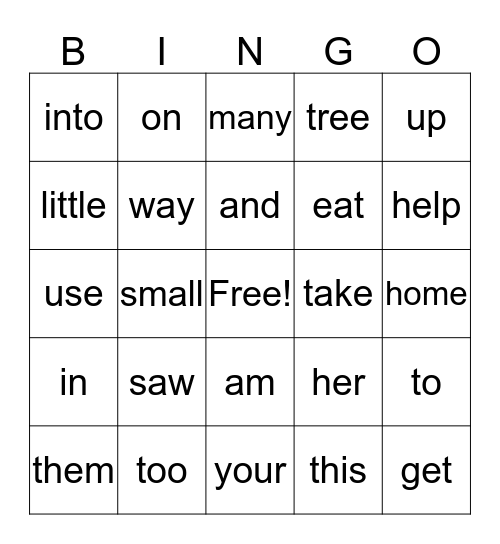 Unit 1 Sight Words Bingo Card