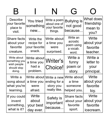 Writer's BINGO Card