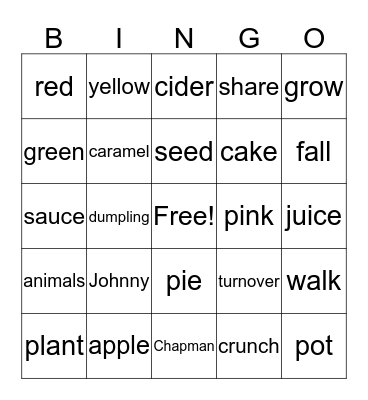 Johnny Appleseed Bingo Card