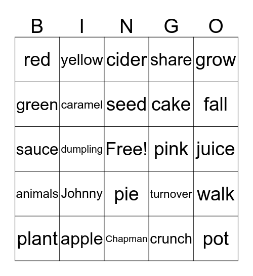 Johnny Appleseed Bingo Card