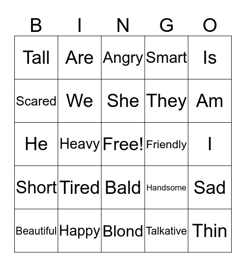 Adjectives! Bingo Card