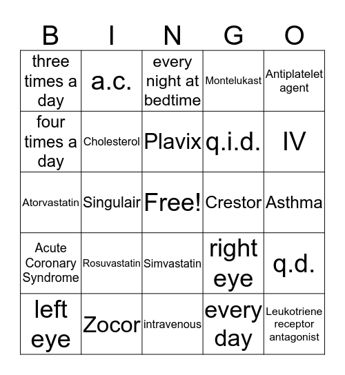 Drug Bean-GO Bingo Card
