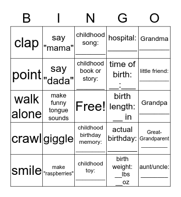 Elleri's Birthday Bingo Card