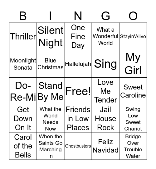 Song Name Bingo! Bingo Card
