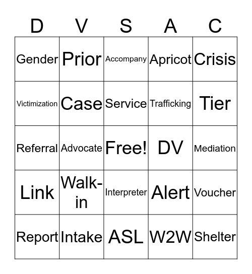 DVSAC Bingo Card