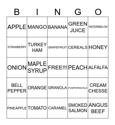 FRUTAS, VERDURAS Y OTROS  Bingo Card
