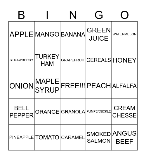 FRUTAS, VERDURAS Y OTROS  Bingo Card