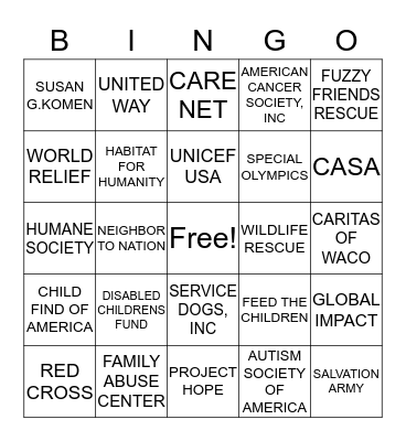 State Employee Charitable Campaign Bingo Card