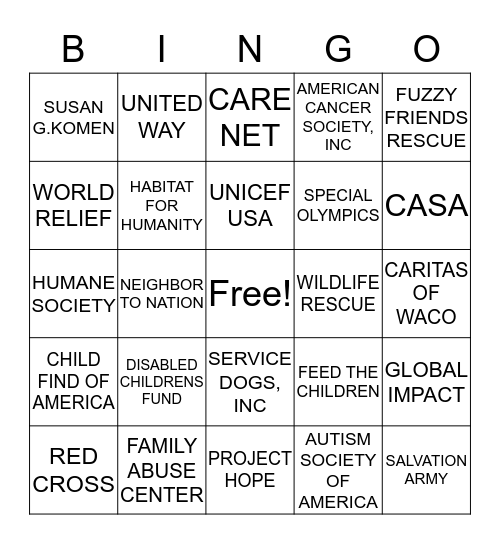 State Employee Charitable Campaign Bingo Card