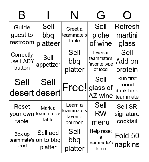 BBQ and Bourbon Bingo Card