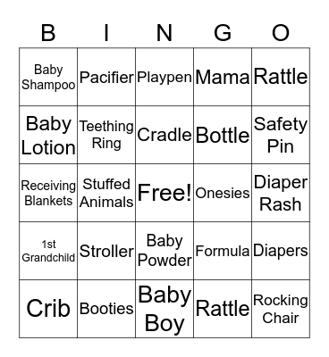 ALEXUS Baby Shower Bingo Card