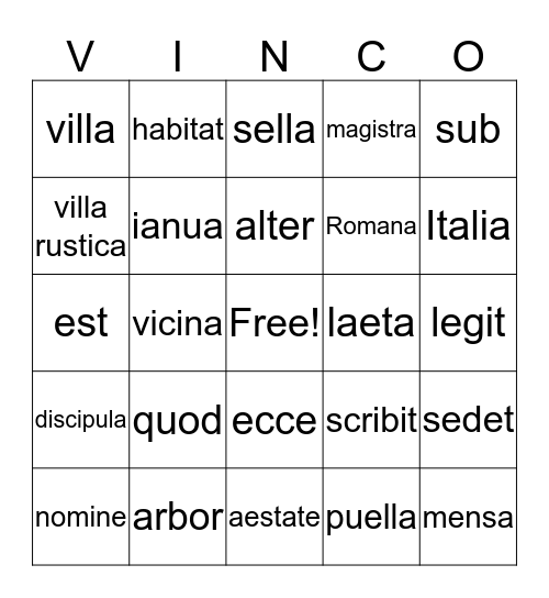 Ecce Romani I Bingo Card