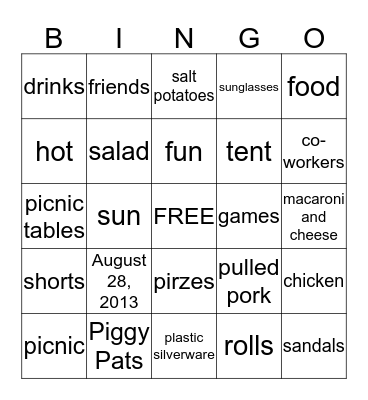 Recordkeeping Summer Picnic Bingo Card