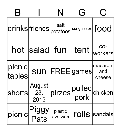 Recordkeeping Summer Picnic Bingo Card