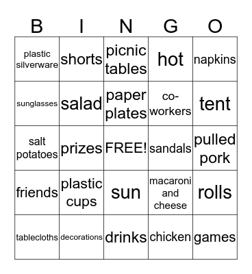 Recordkeeping Summer Picnic Bingo  Bingo Card