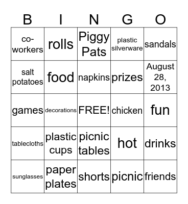 Recordkeeping Summer Picnic Bingo  Bingo Card