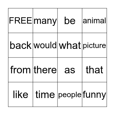 Edmark Level 2 Set 1 Bingo Card