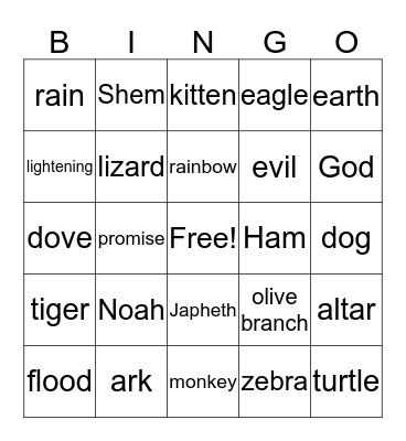 Noah's Ark Bingo Card