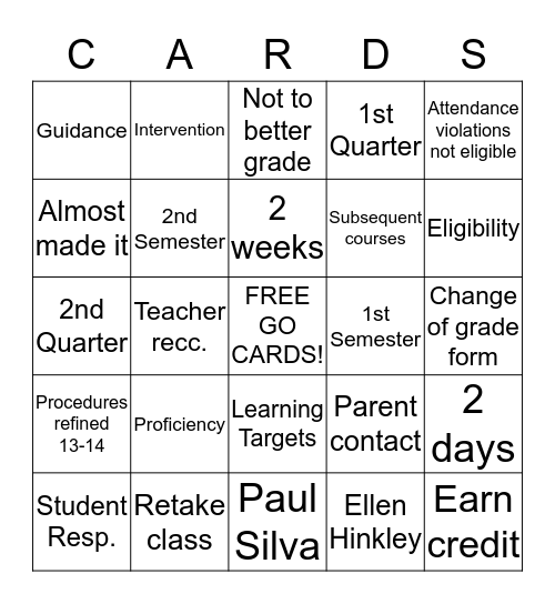 Competency Recovery Bingo Card