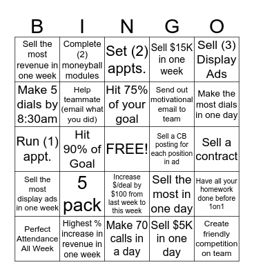 Team Ezman Bingo Card