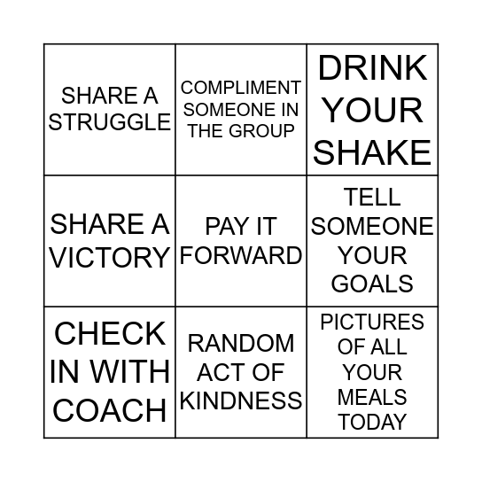 WEEKLY TEAM CHALLENGE Bingo Card