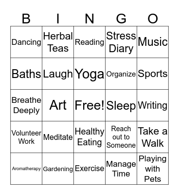 Positive Ways to Relieve Stress Bingo Card
