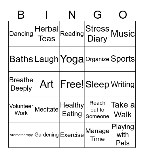Positive Ways to Relieve Stress Bingo Card