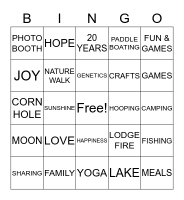 CAMP PHOENIX - 2017 Bingo Card