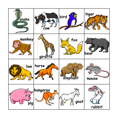 Animal Bingo Card