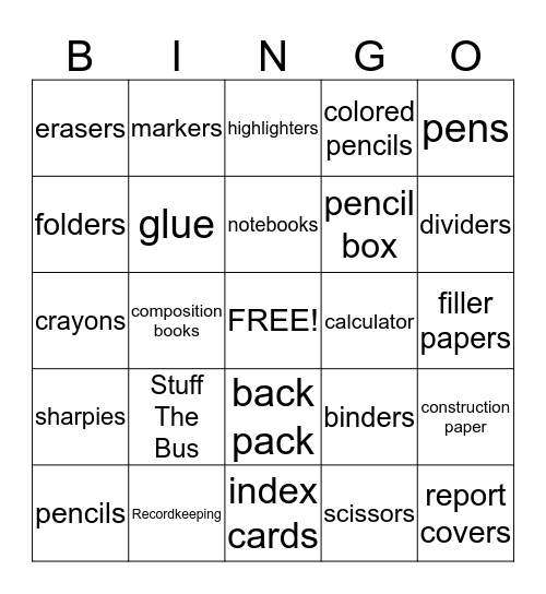 Stuff The Bus Bingo  Bingo Card