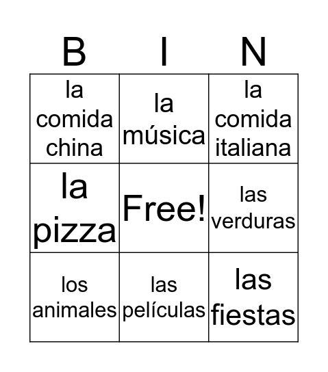 Me gusta.... Bingo Card