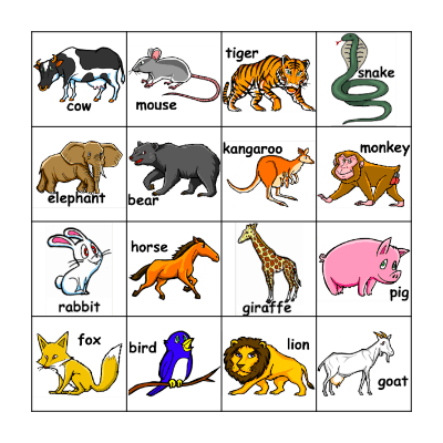 Animal Bingo Card