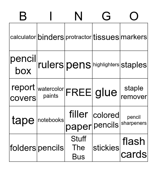 Stuff The Bus Bingo  Bingo Card