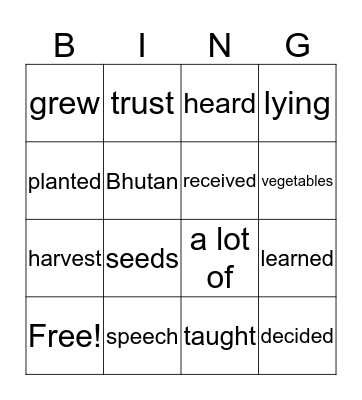 Synonym Bingo Card