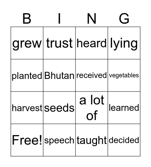 Synonym Bingo Card