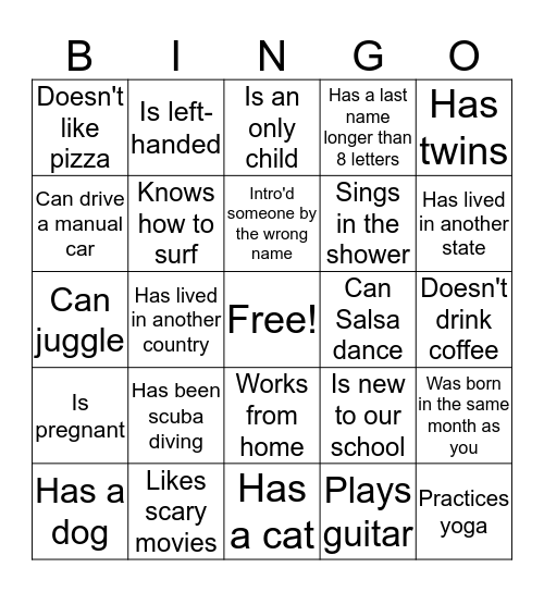 Find Someone Who... Bingo Card