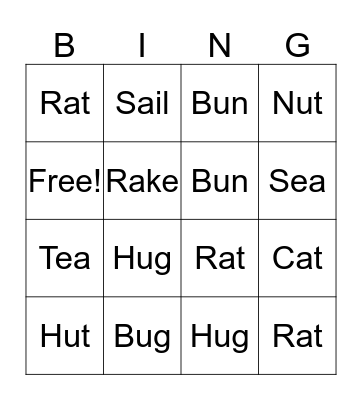 Rhyming Words Bingo Card