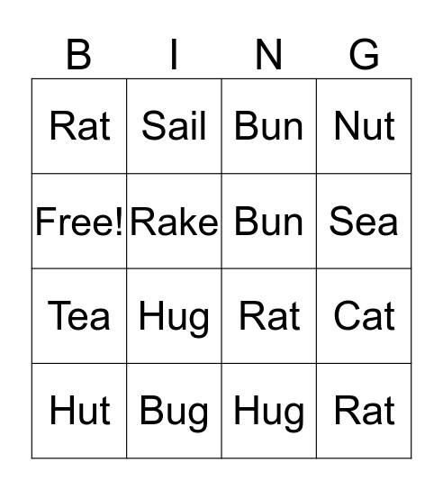 Rhyming Words Bingo Card